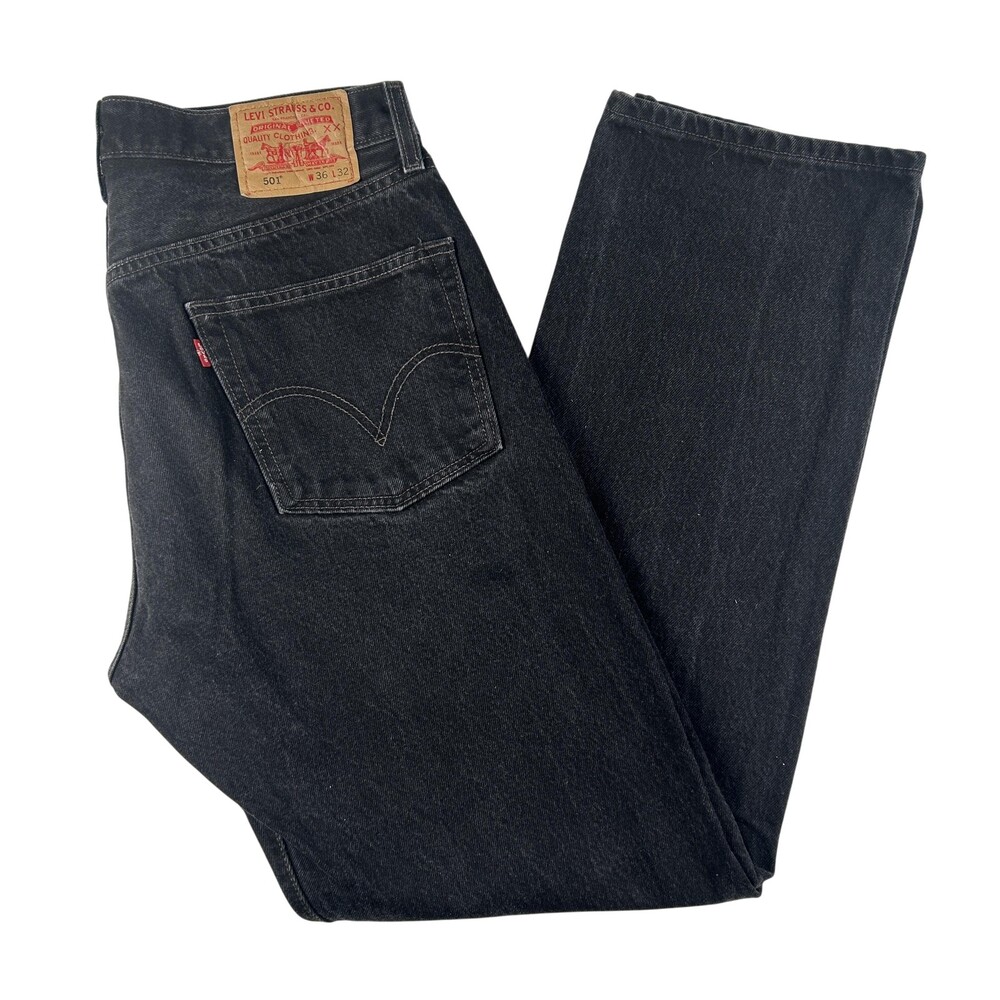 Vintage Levis 501 Jeans Mens 35x32 Charcoal Wash Black Denim Regular Straight